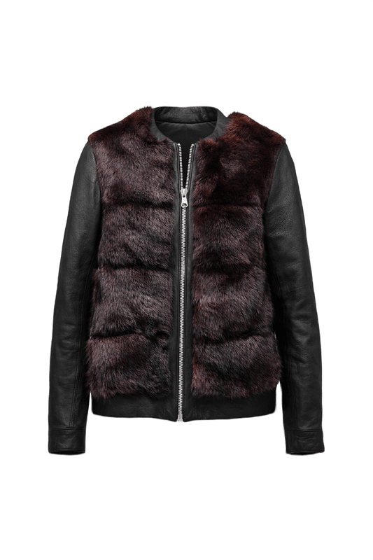 1990s Dark Brown Fur & Leather Jacket - Front View