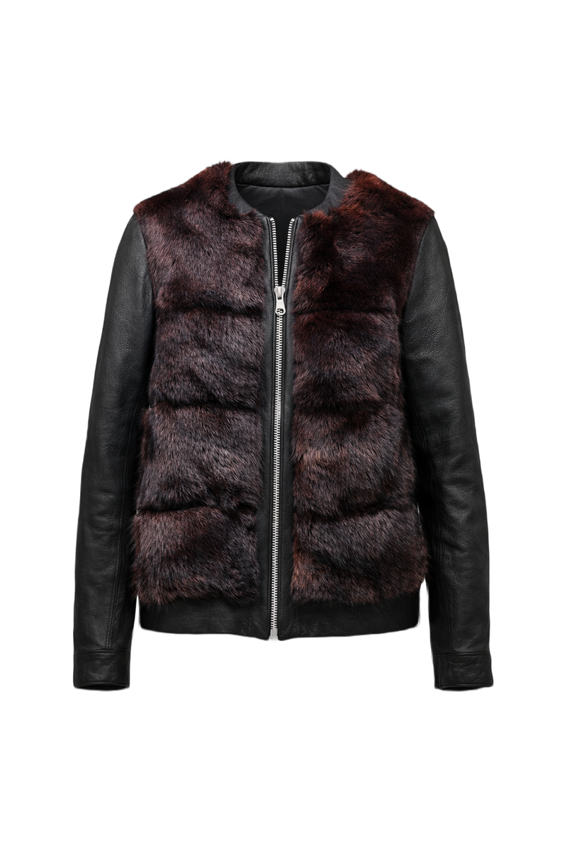 1990s Dark Brown Fur & Leather Jacket - Front View
