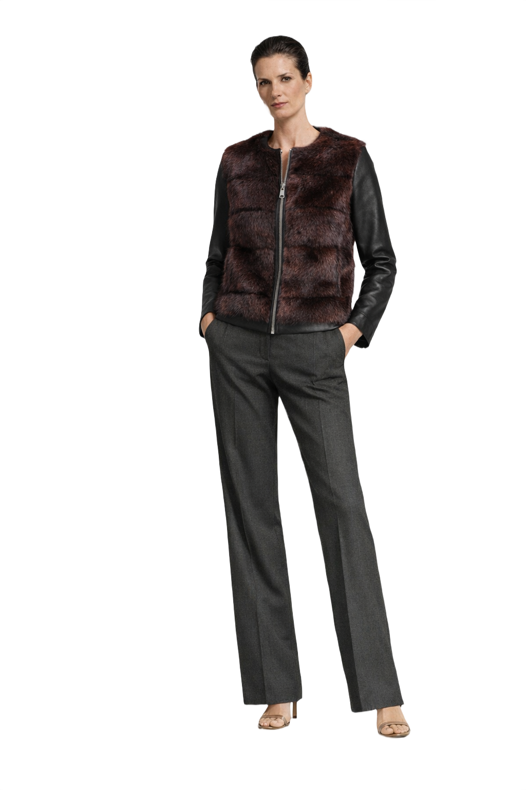 1990s Dark Brown Fur & Leather Jacket - Model