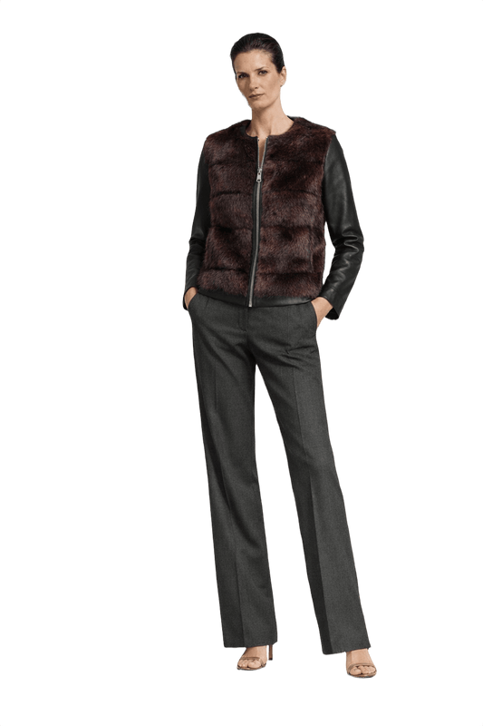 1990s Dark Brown Fur & Leather Jacket - Model
