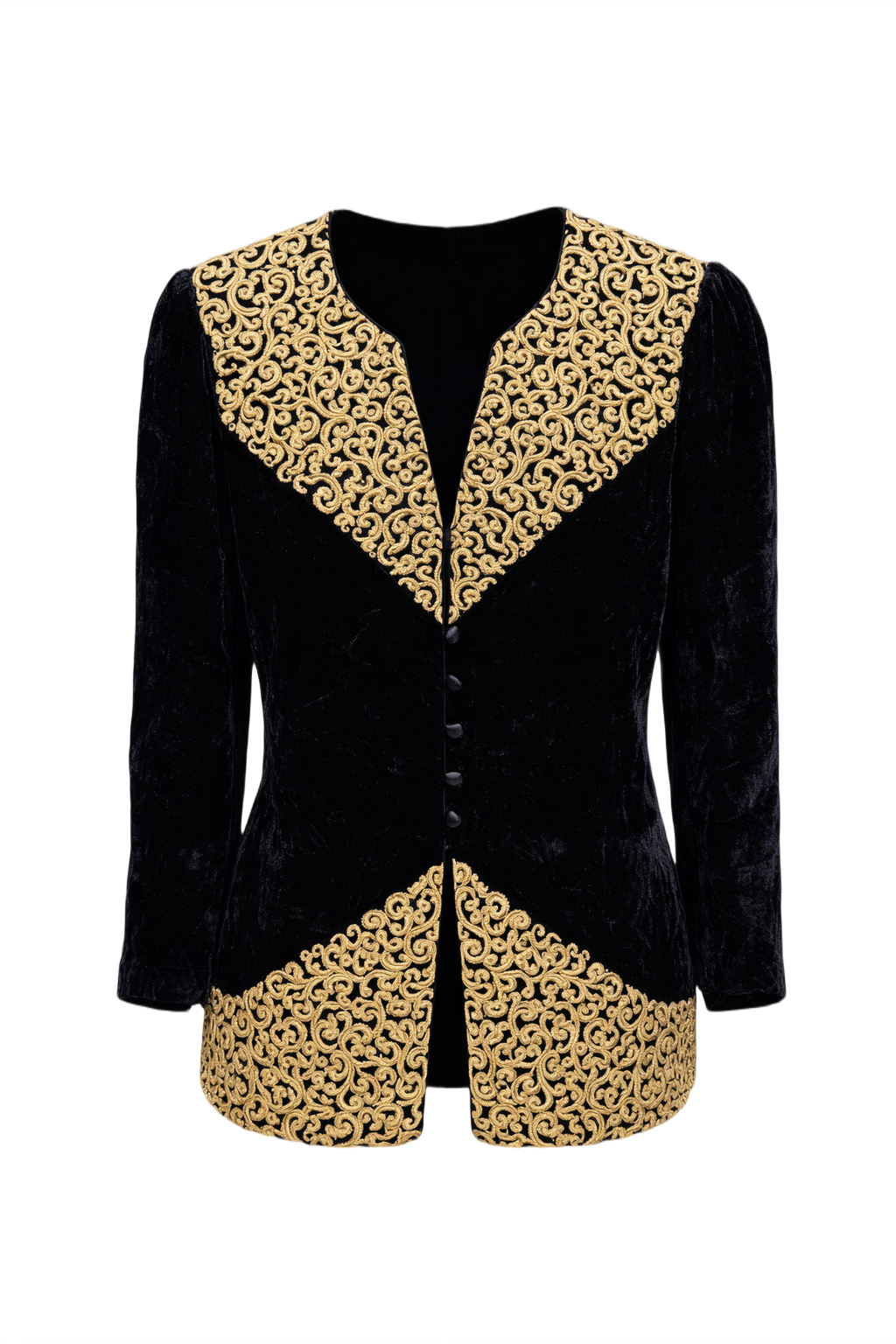 1980s Black Velvet Jacket - Front View