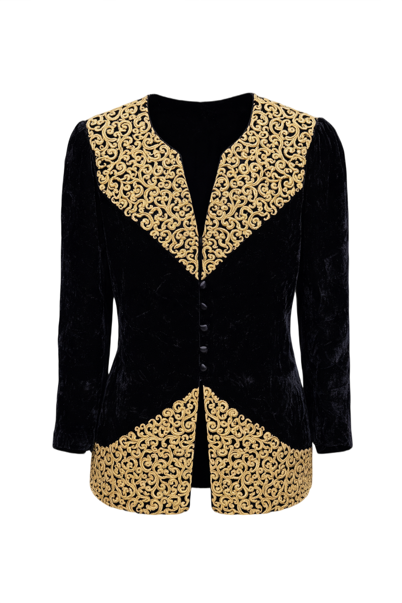 1980s Black Velvet Jacket - Front View