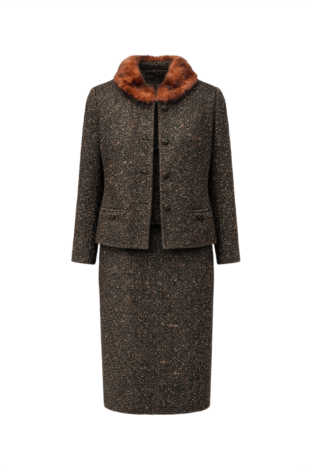 1970s Dark Brown Tweed Skirt Suit - Front View