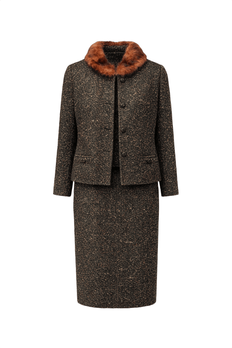 1970s Dark Brown Tweed Skirt Suit - Front View
