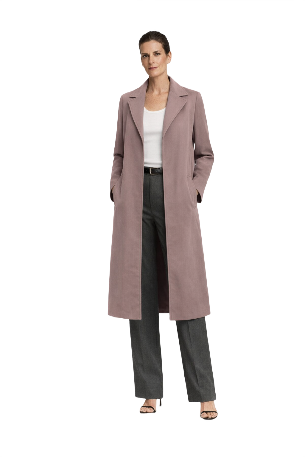 1990s Taupe Wool Coat - Model