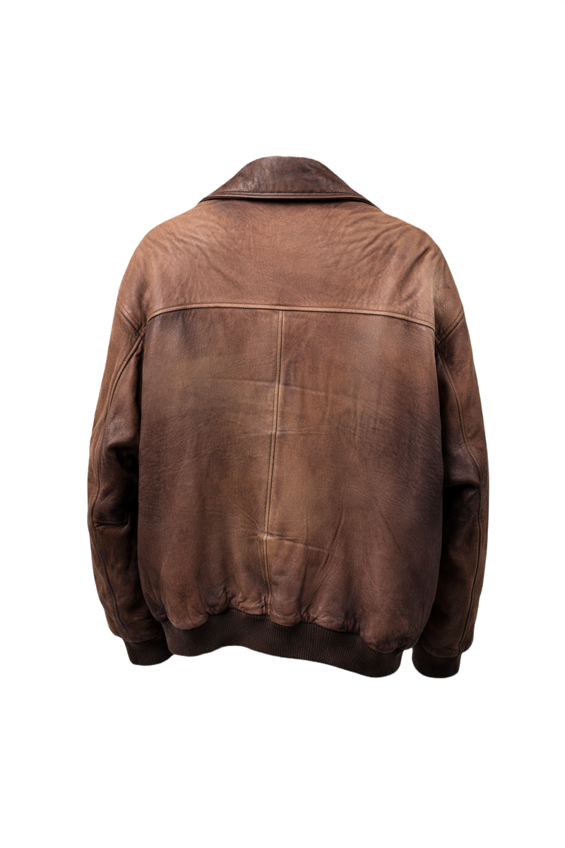 1990s Brown Leather Bomber Jacket - Back View