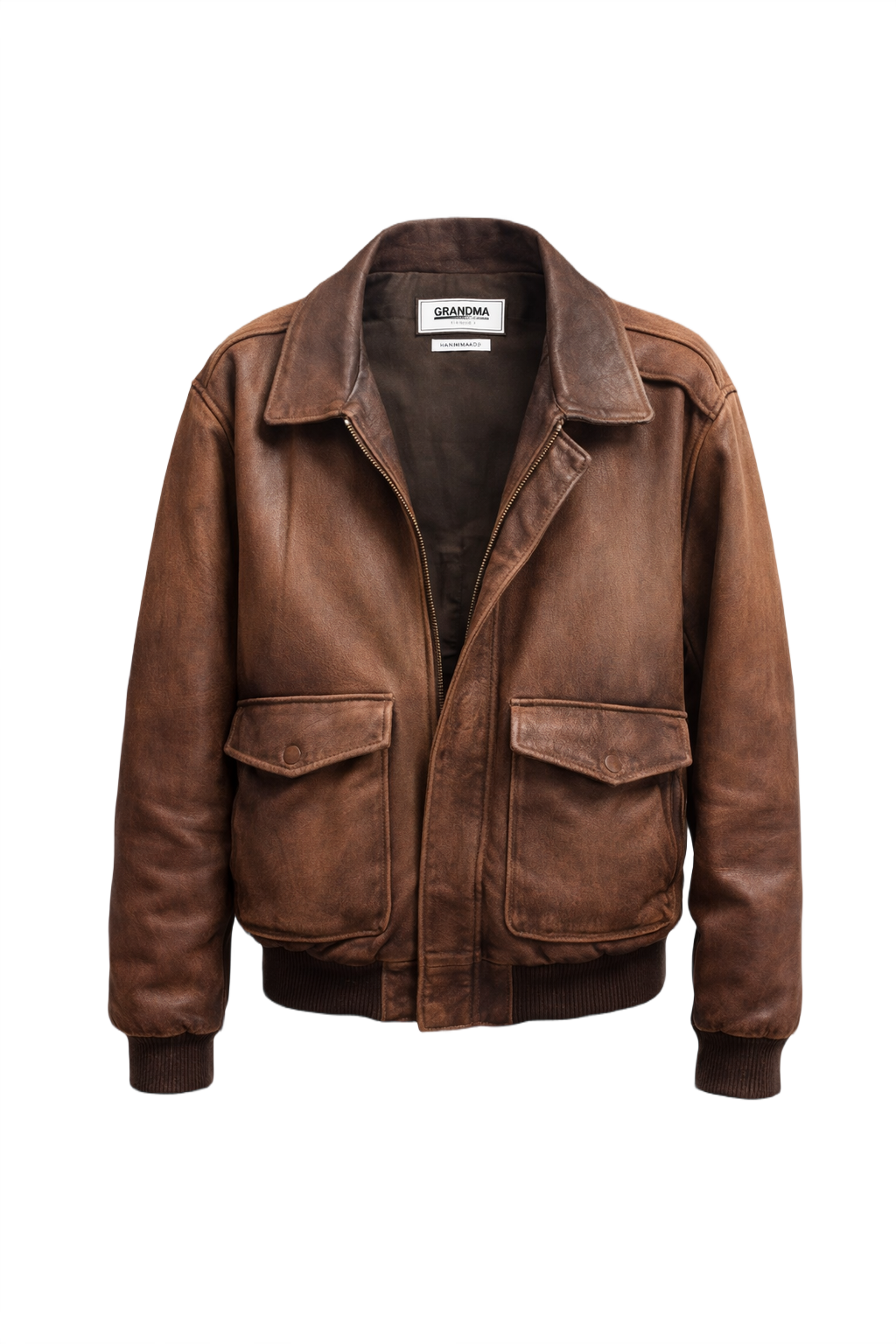 1990s Brown Leather Bomber Jacket - Front View