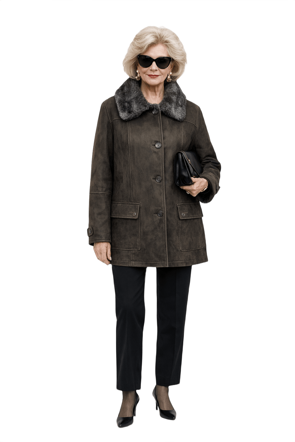 1980s Dark Grey Suede Coat - Model