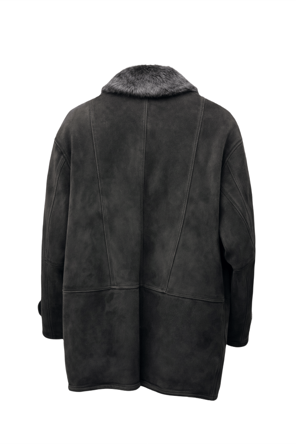 1980s Dark Grey Suede Coat - Back View