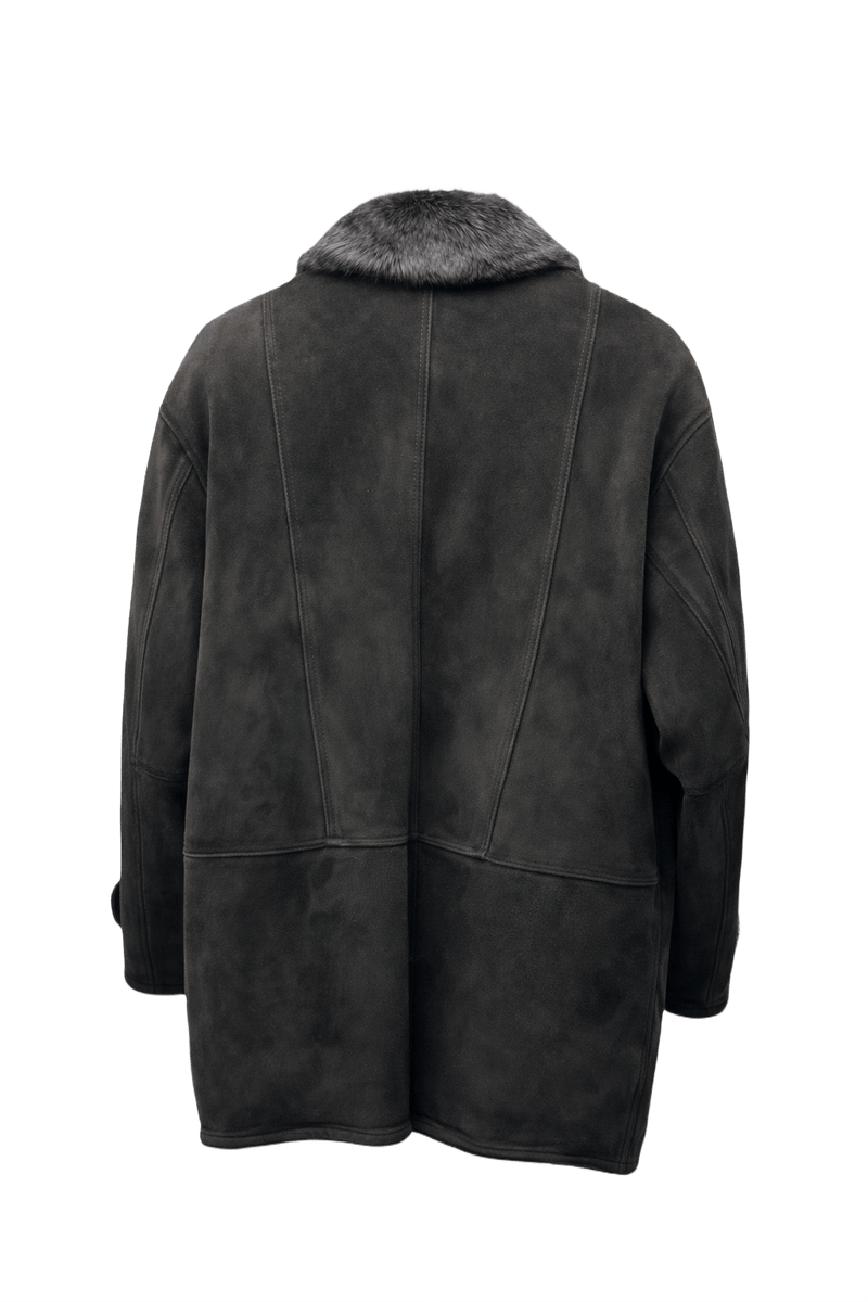 1980s Dark Grey Suede Coat - Back View