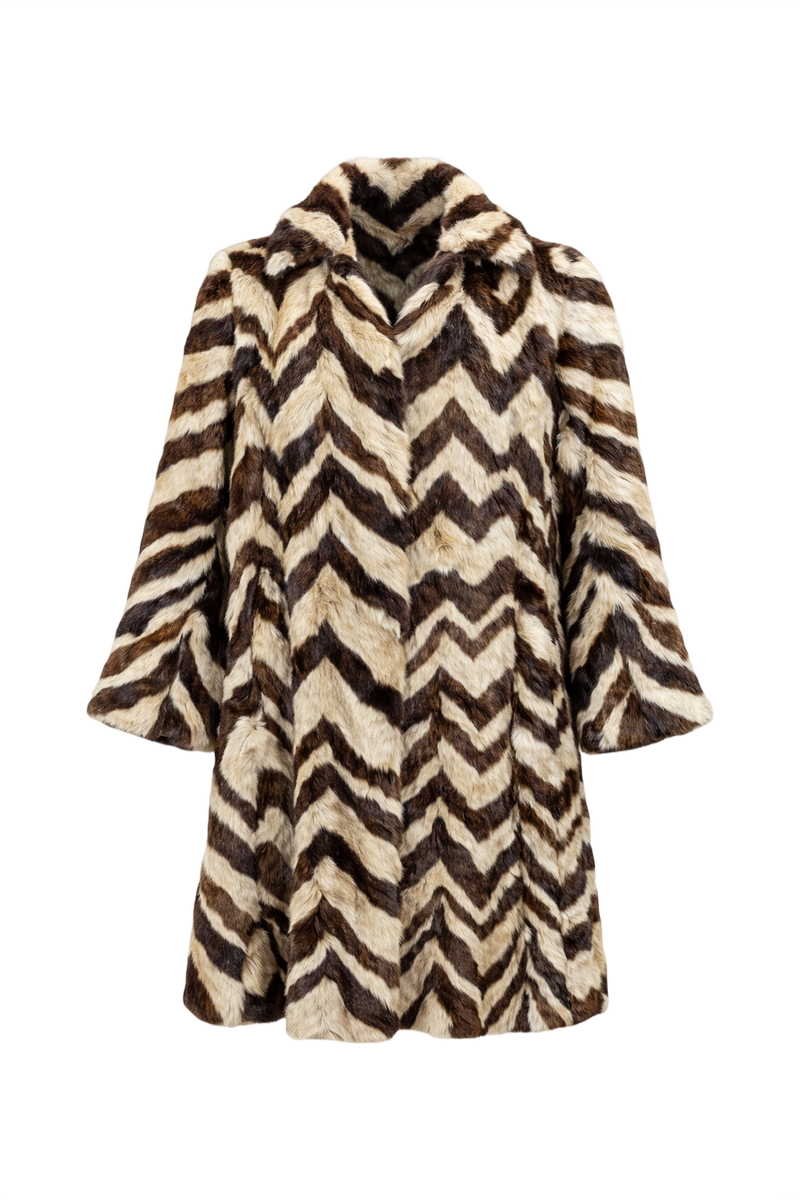 1980s Brown Faux Fur Fur Coat - Front View