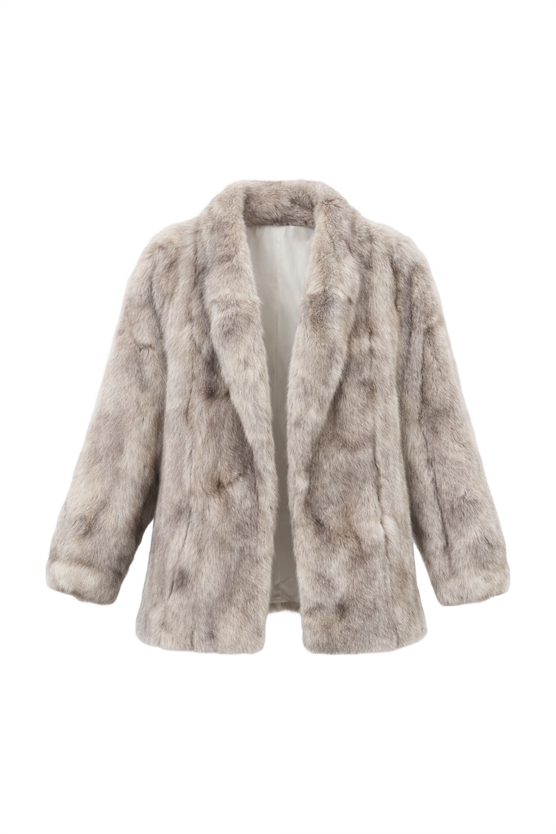 1980s Light Grey Fur Coat - Front View