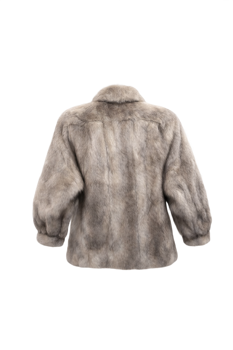 1980s Light Grey Fur Coat - Back View