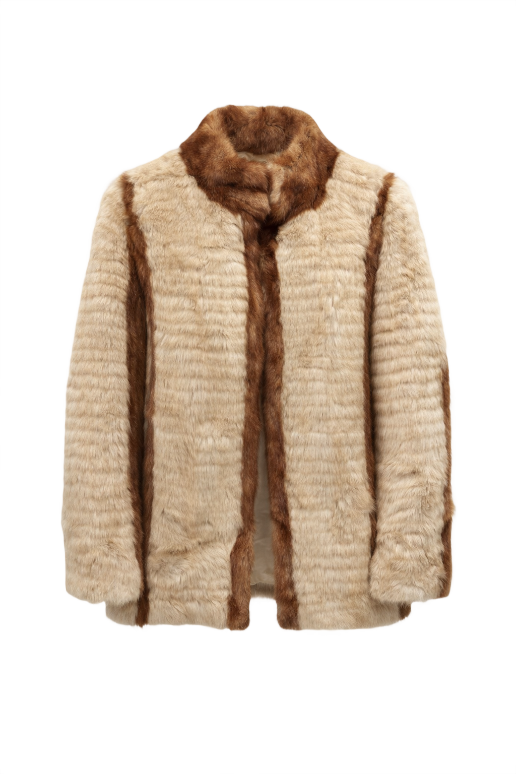 1980s Cream Faux Fur Fur Coat - Front View