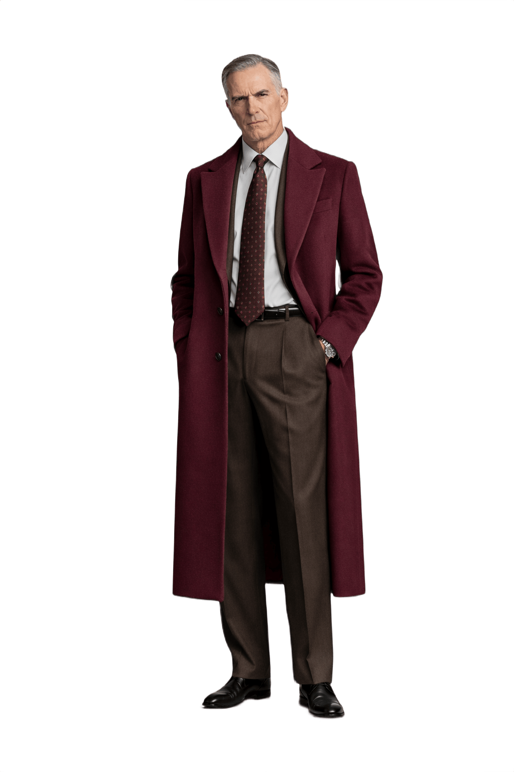 1990s Burgundy Wool Coat - Model