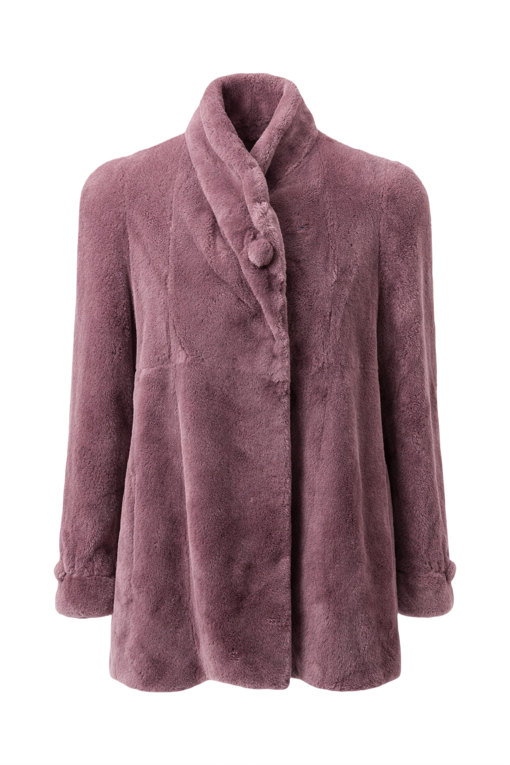 1980s Dusty Rose Purple Shredded Mink Fur Coat - Front View