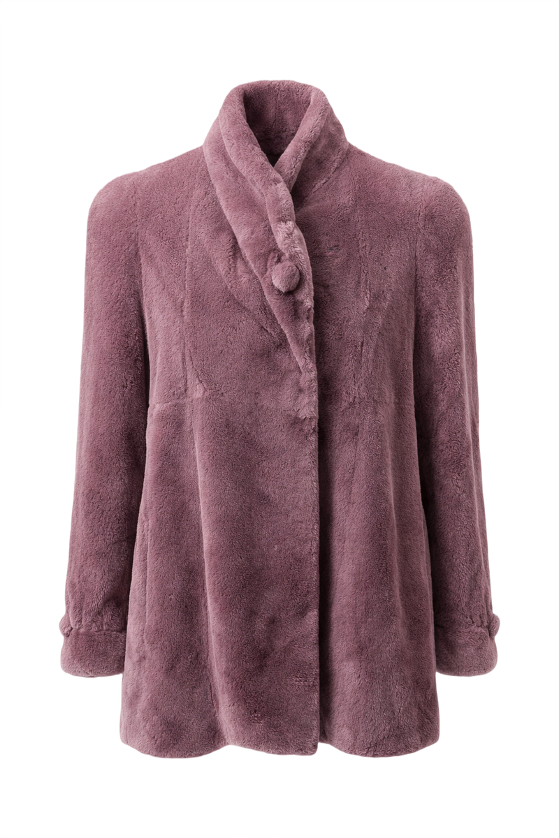 1980s Dusty Rose Purple Shredded Mink Fur Coat - Front View