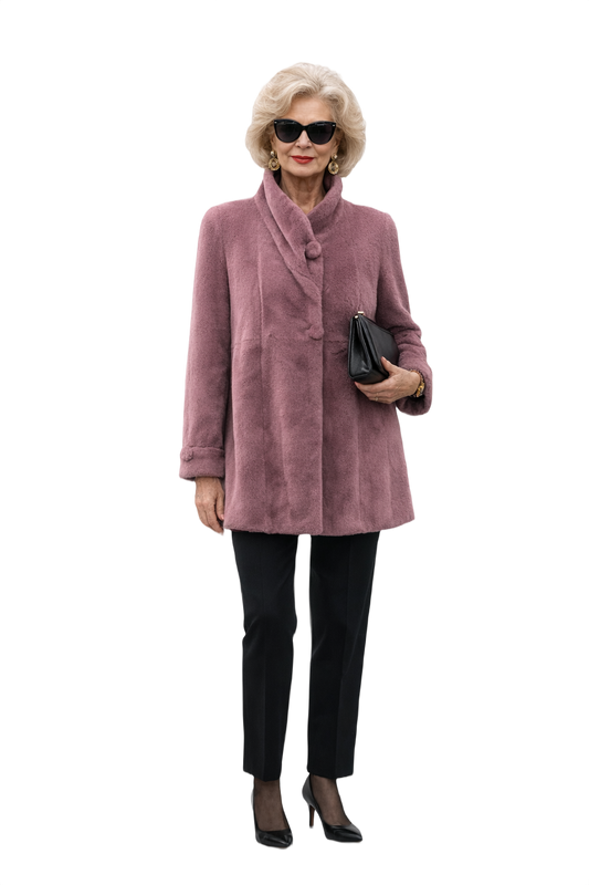 1980s Dusty Rose Purple Shredded Mink Fur Coat - Model