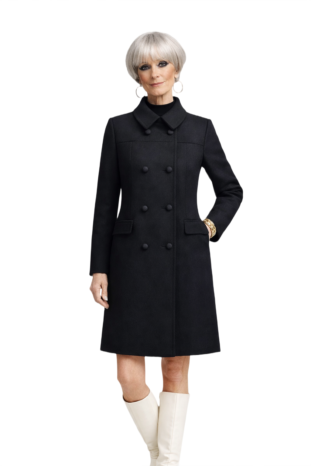 1960s Black Wool Coat - Model