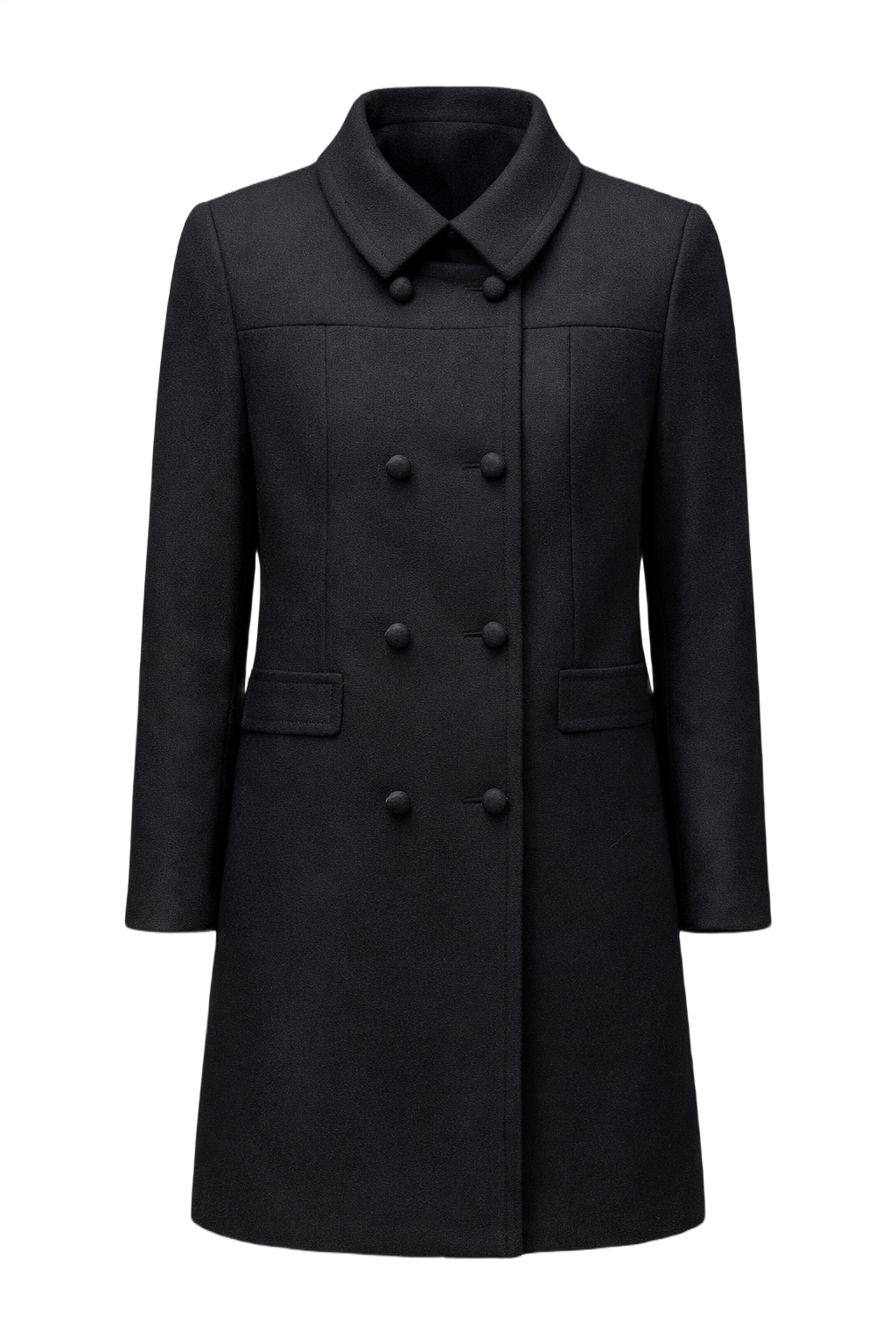 1960s Black Wool Coat - Front View