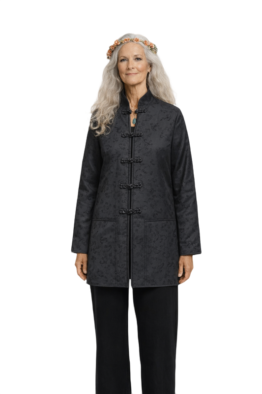 1980s Black Satin Jacket - Model