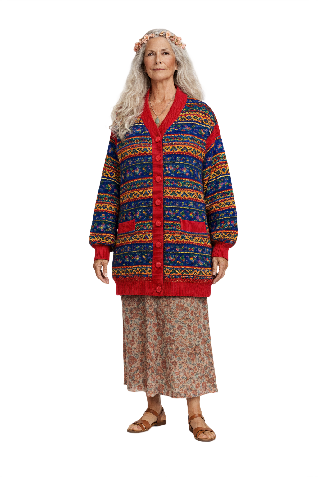 1980s Multi-Color Wool Blend Cardigan - Model