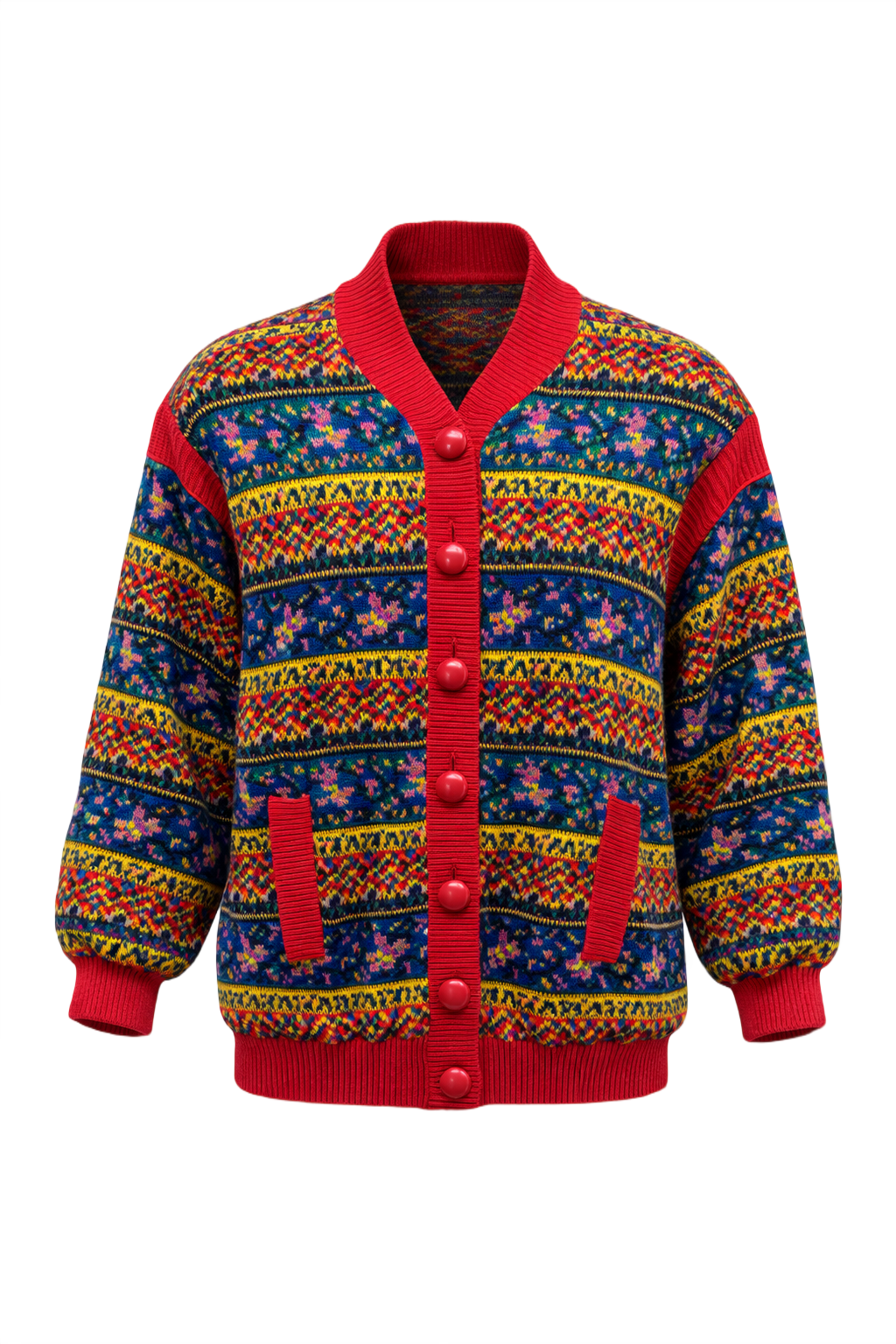 1980s Multi-Color Wool Blend Cardigan - Front View