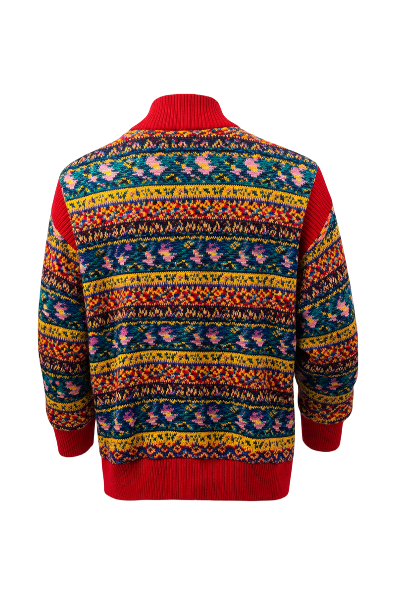 1980s Multi-Color Wool Blend Cardigan - Back View