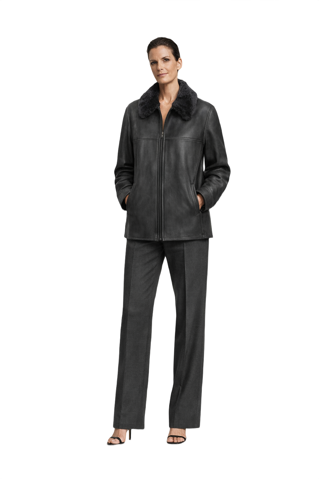 1990s Dark Grey Leather Jacket - Model