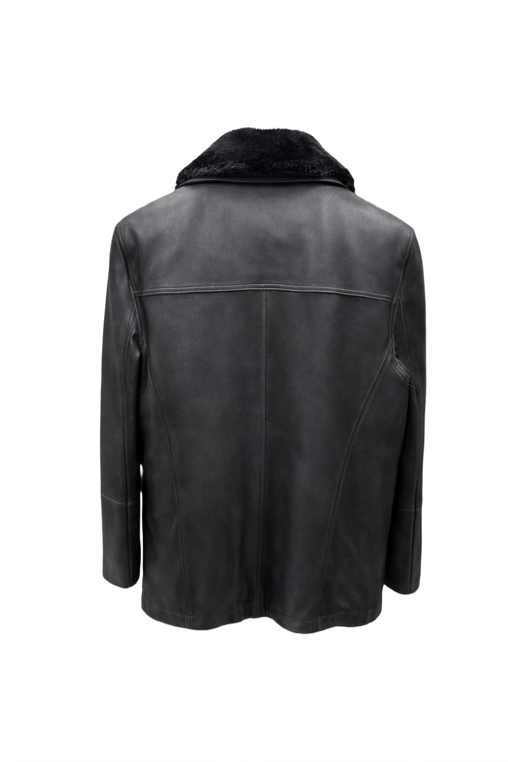 1990s Dark Grey Leather Jacket - Back View