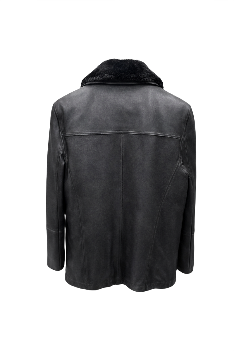 1990s Dark Grey Leather Jacket - Back View