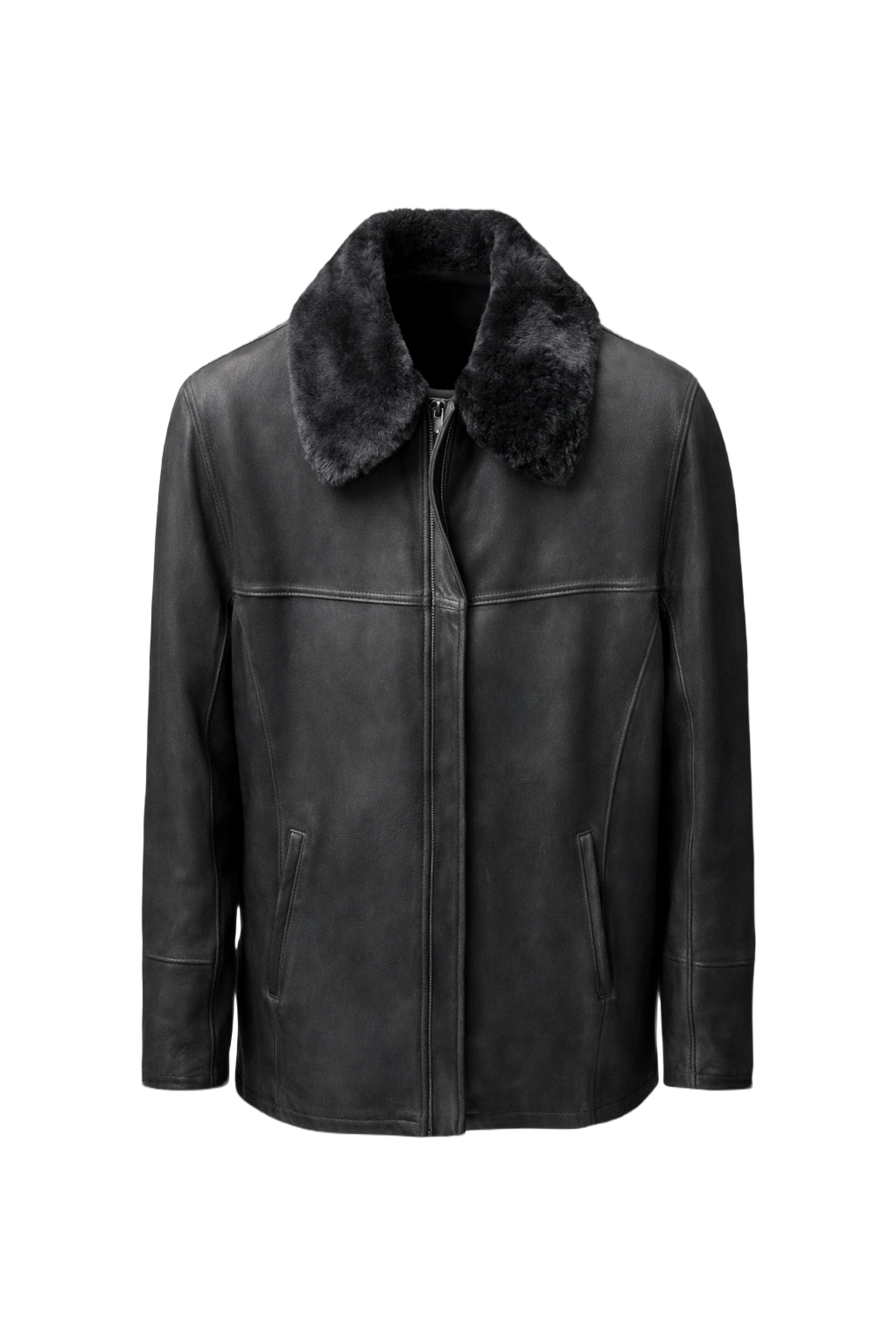 1990s Dark Grey Leather Jacket - Front View