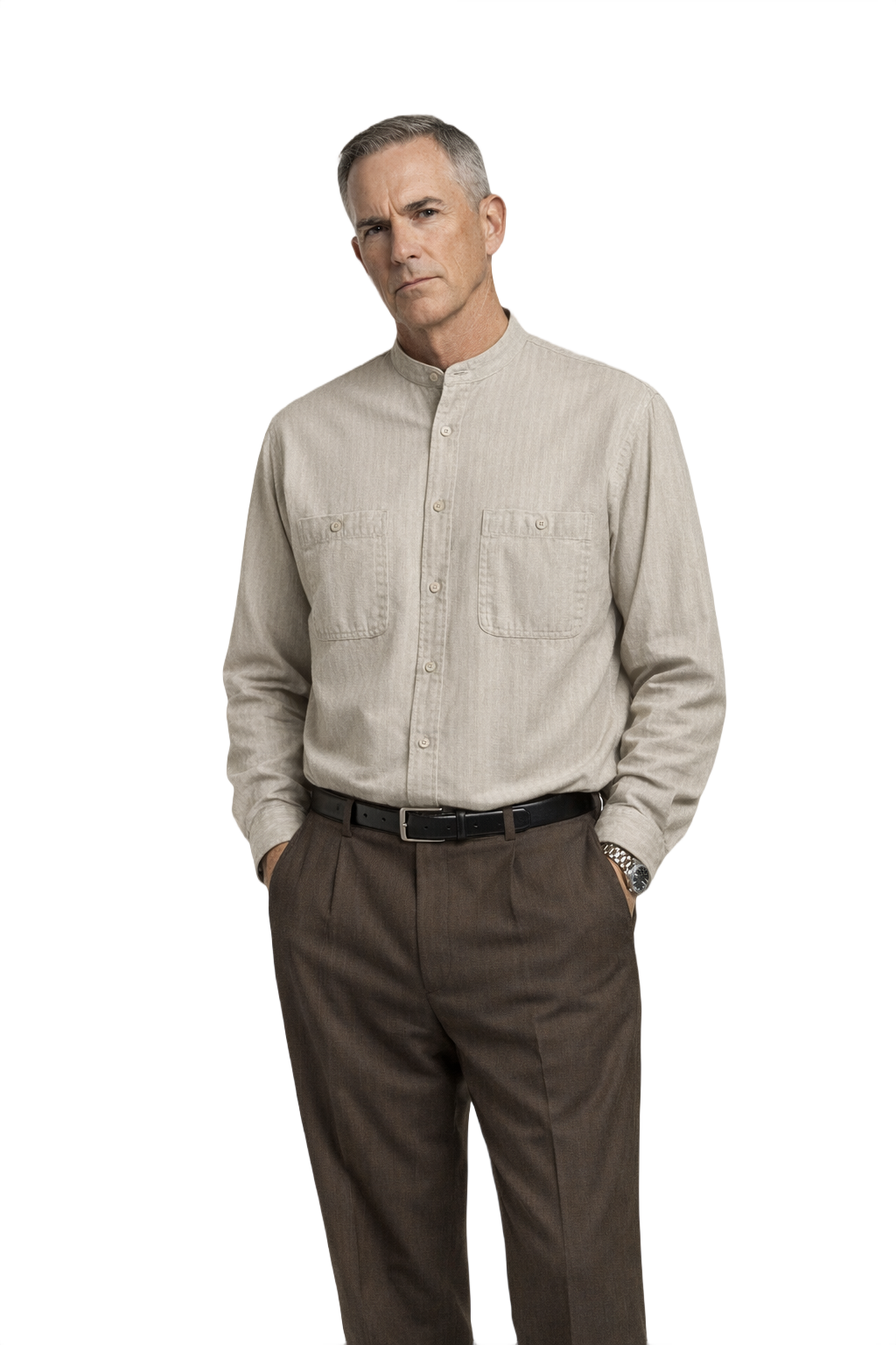 1990s Light Beige Cotton Shirt - Model