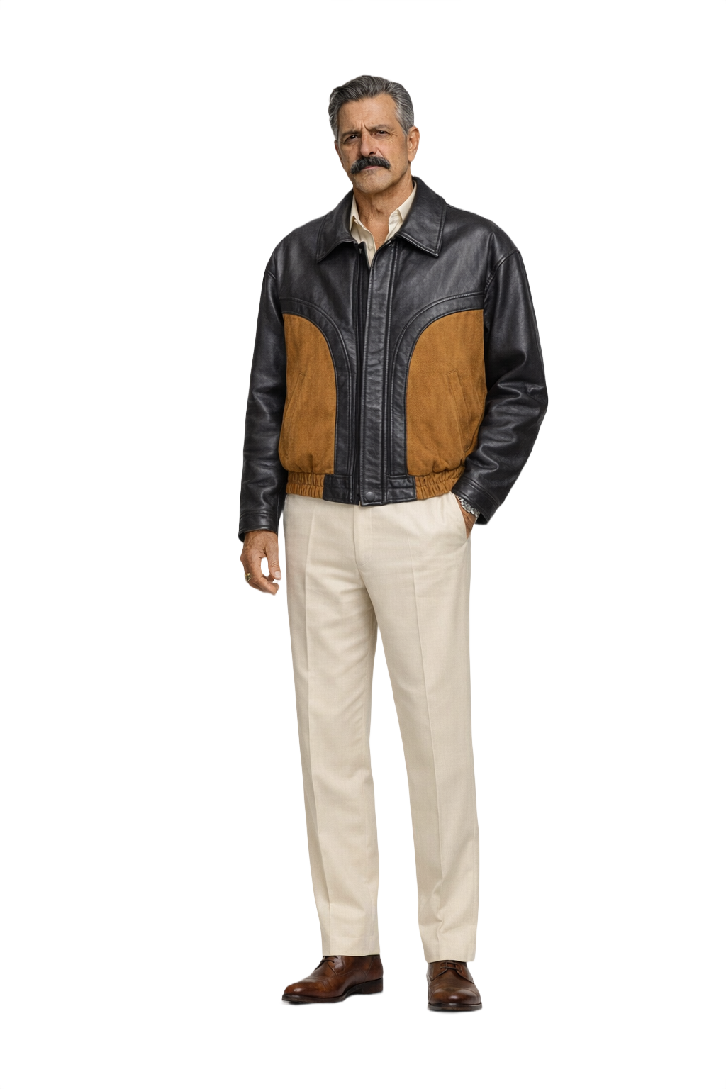 1980s Black Leather Bomber Jacket - Model