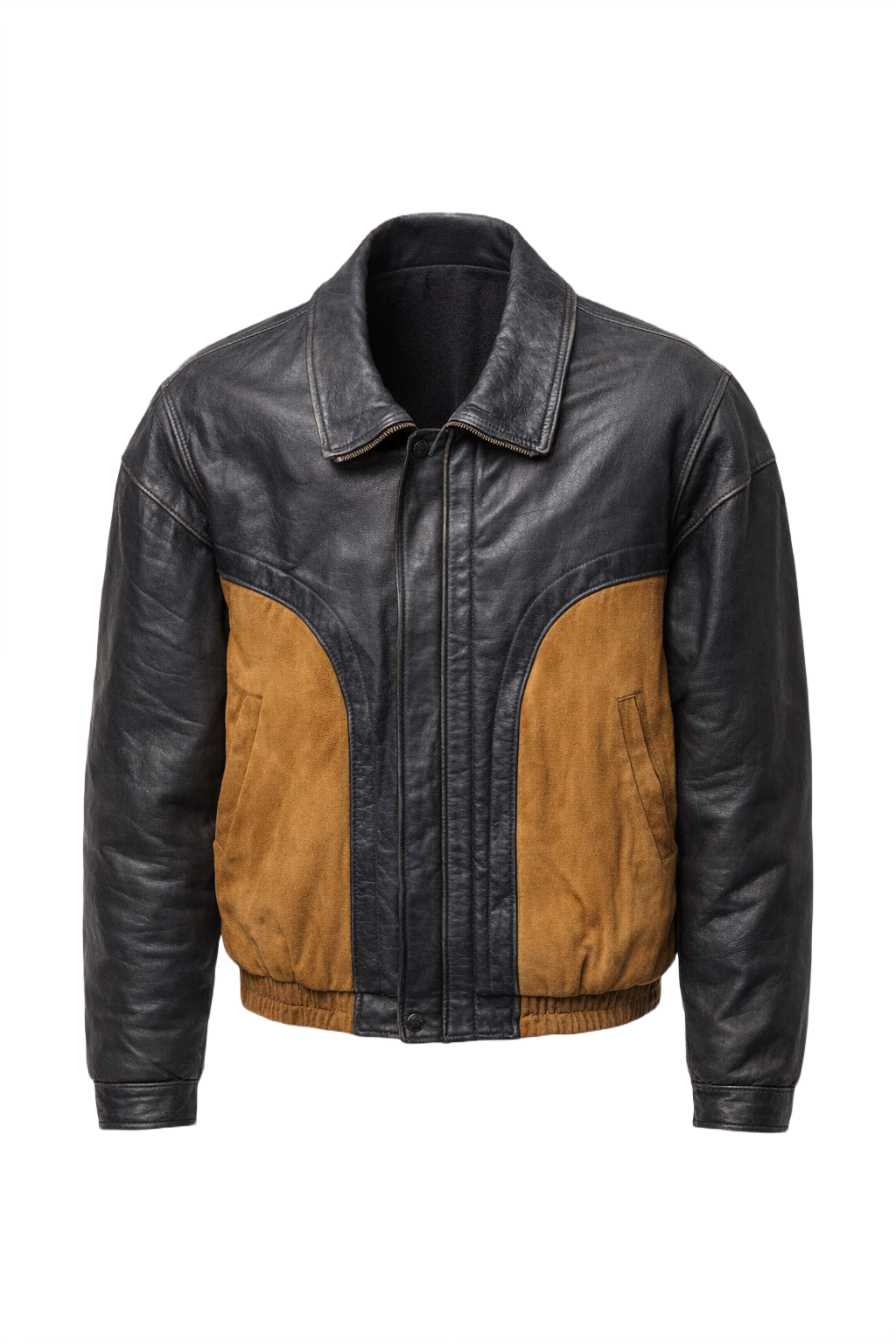 1980s Black Leather Bomber Jacket - Front View