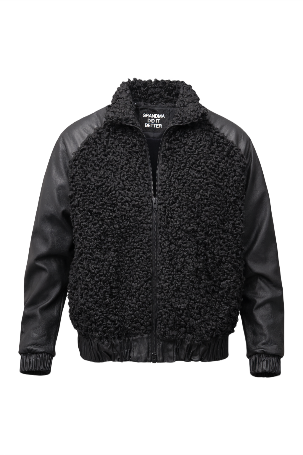 1980s Black Fur and Leather Jacket - Front View