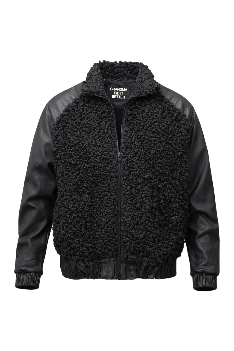 1980s Black Fur and Leather Jacket - Front View