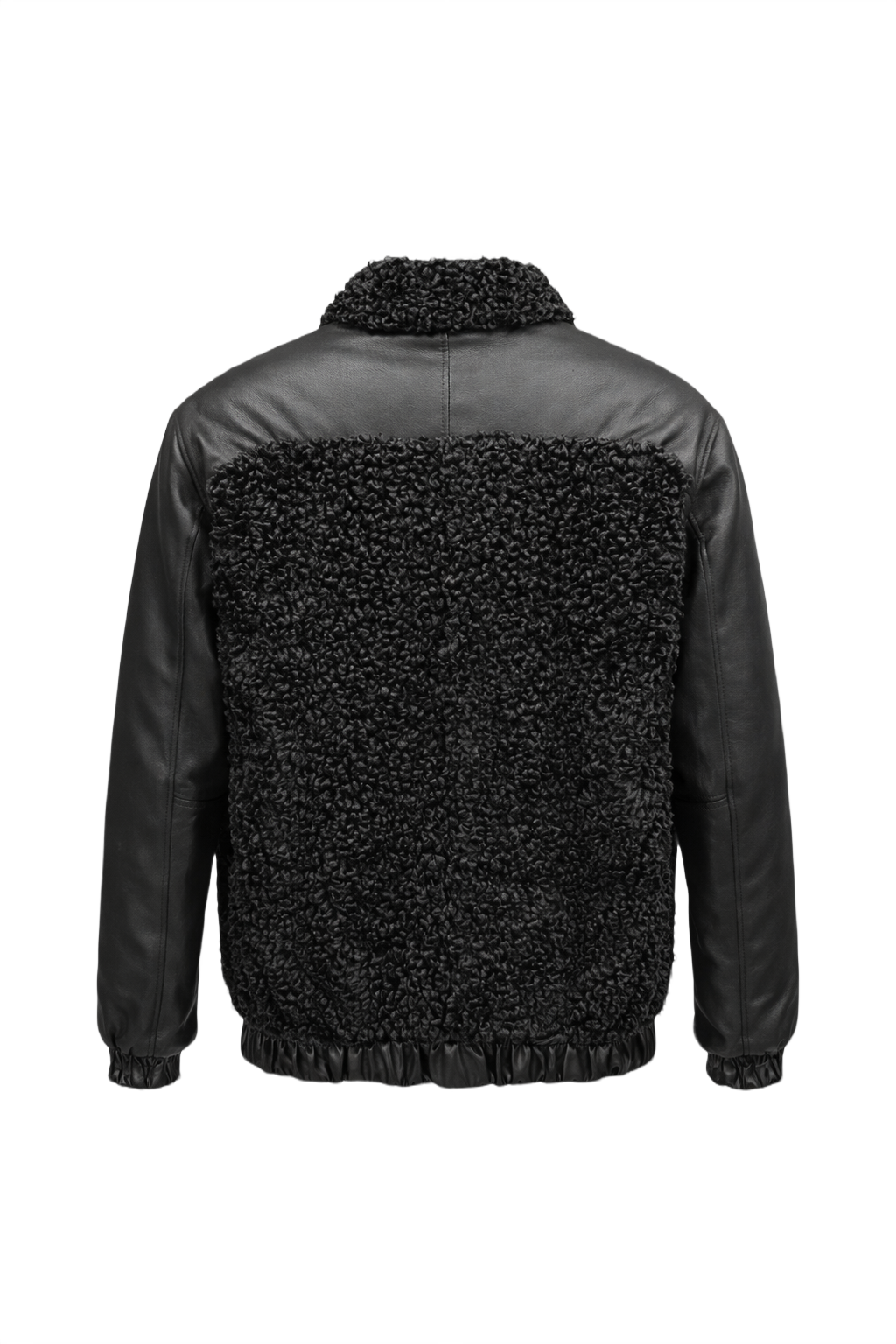 1980s Black Fur and Leather Jacket - Back View