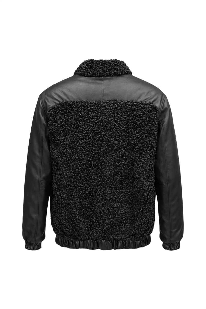 1980s Black Fur and Leather Jacket - Back View