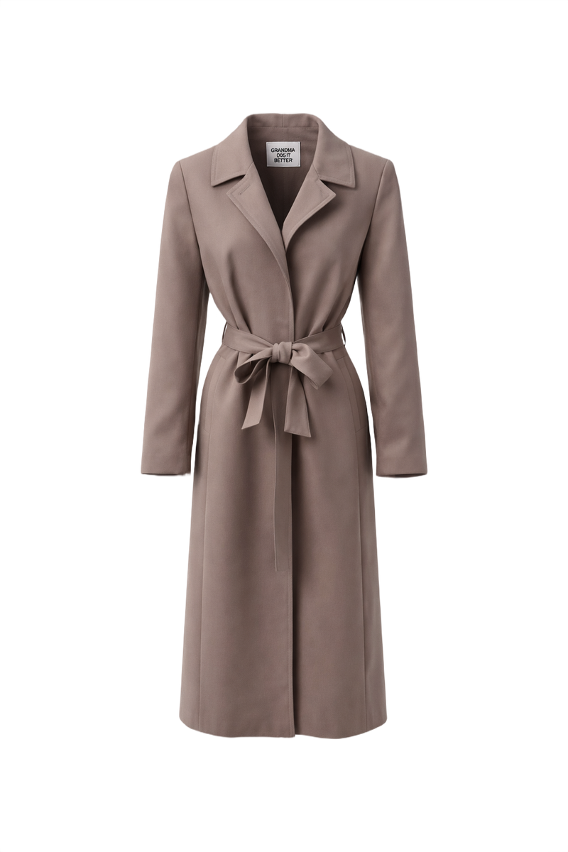 1980s Taupe Polyester Trench Coat - Front View