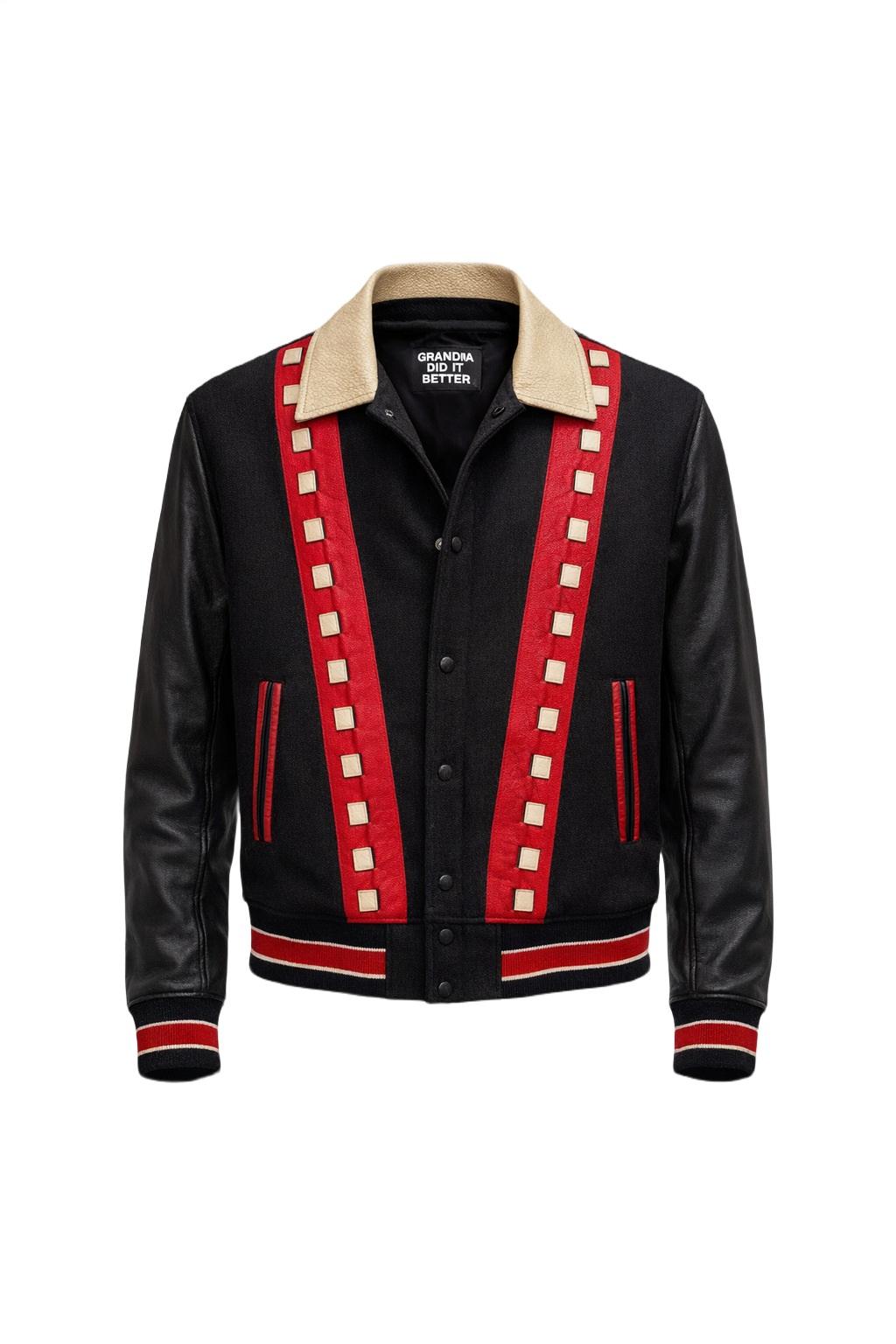 1960s Black Wool Varsity Jacket - Front View