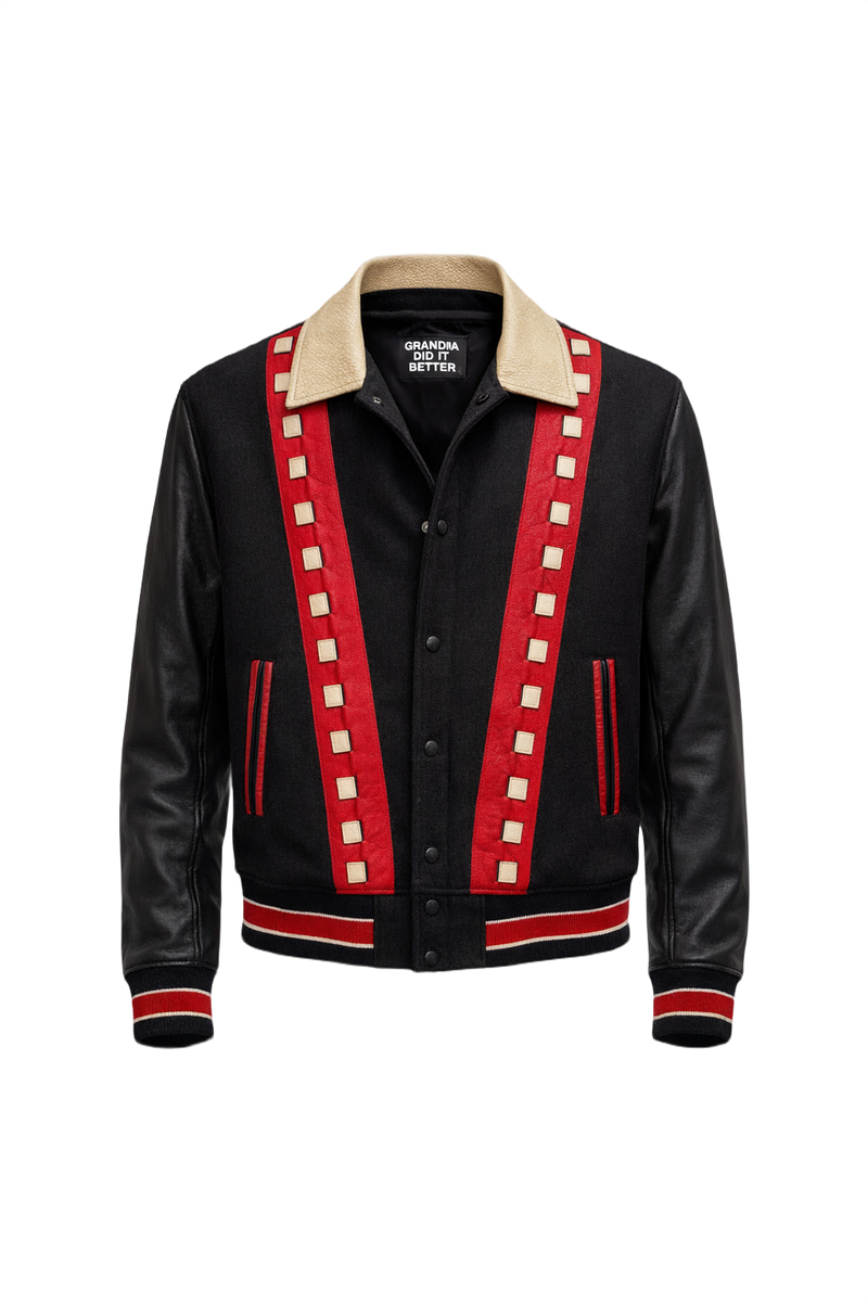 1960s Black Wool Varsity Jacket - Front View