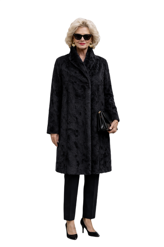 1980s Black Mink Fur Shredded Coat - Model