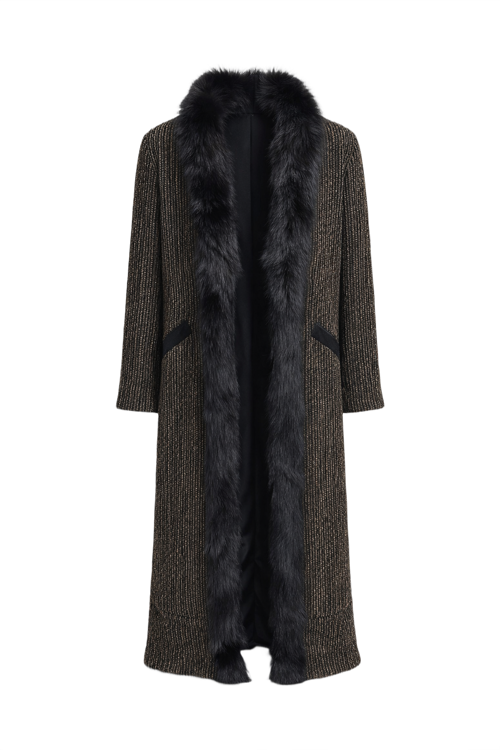 1980s Black Synthetic Blend Coat - Front View