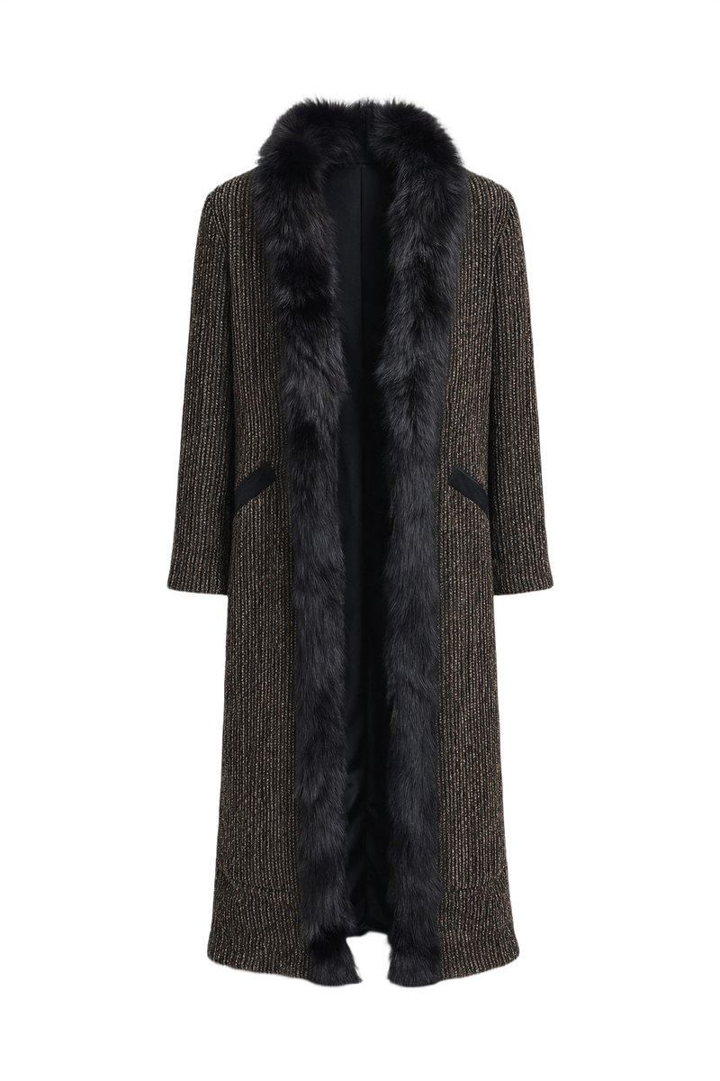 1980s Black Synthetic Blend Coat - Front View