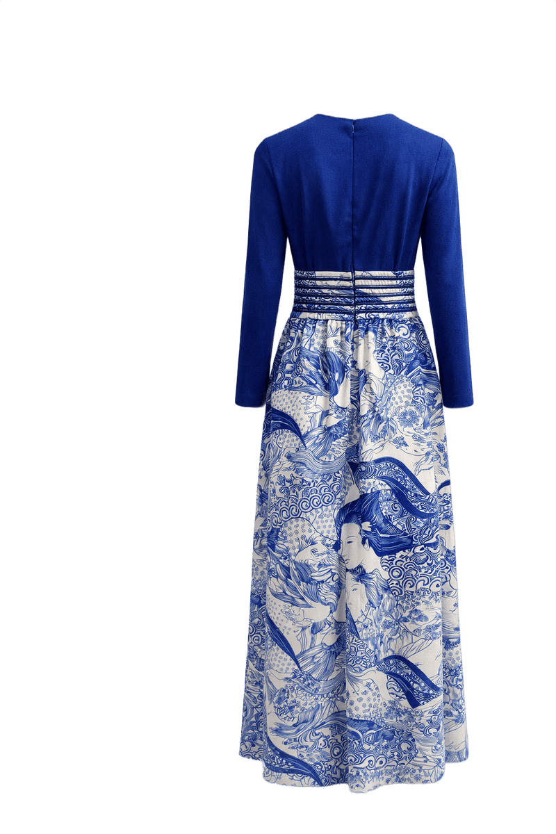 1970s Cobalt Blue Cotton Blend Maxi Dress - Back View