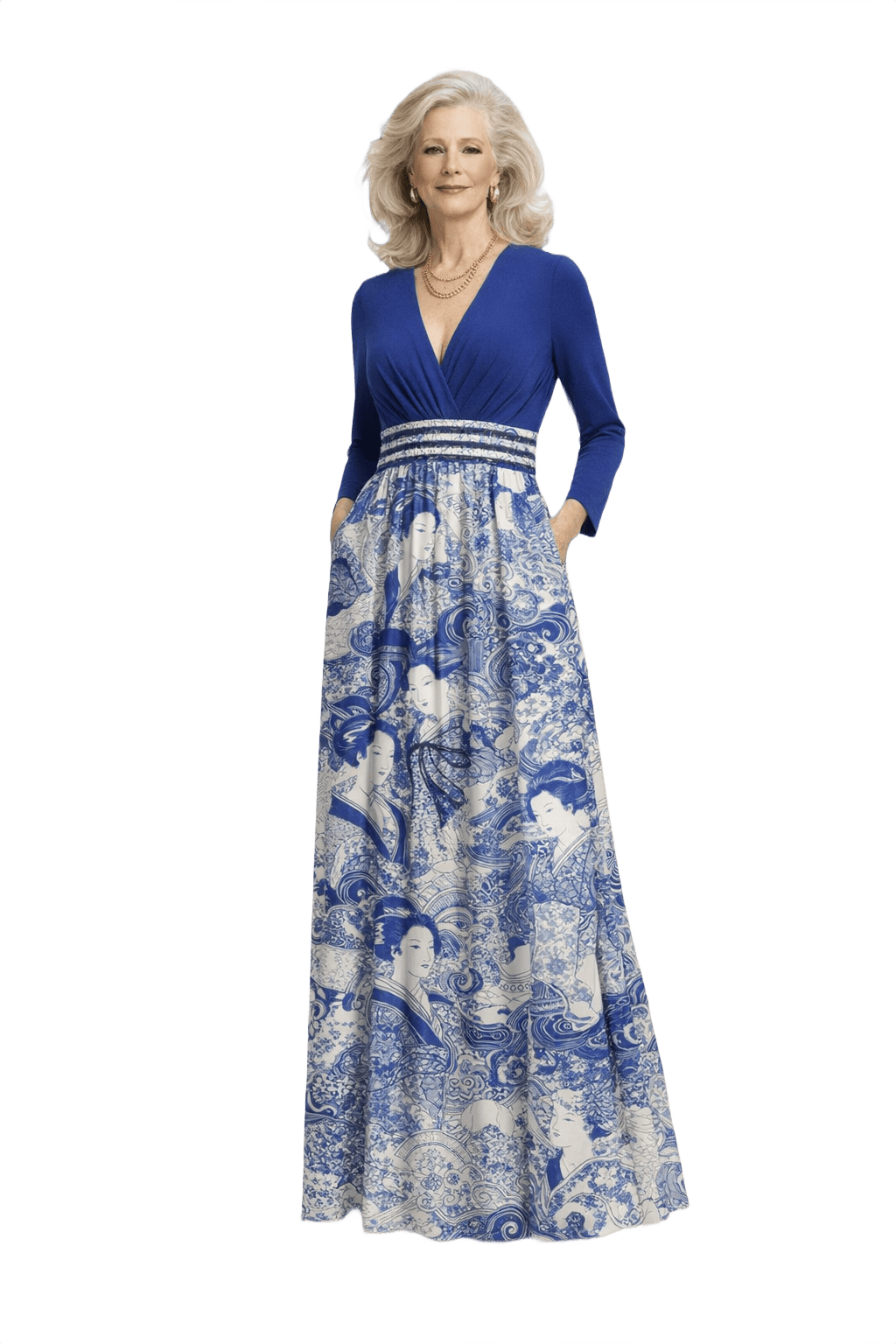 1970s Cobalt Blue Cotton Blend Maxi Dress - Model