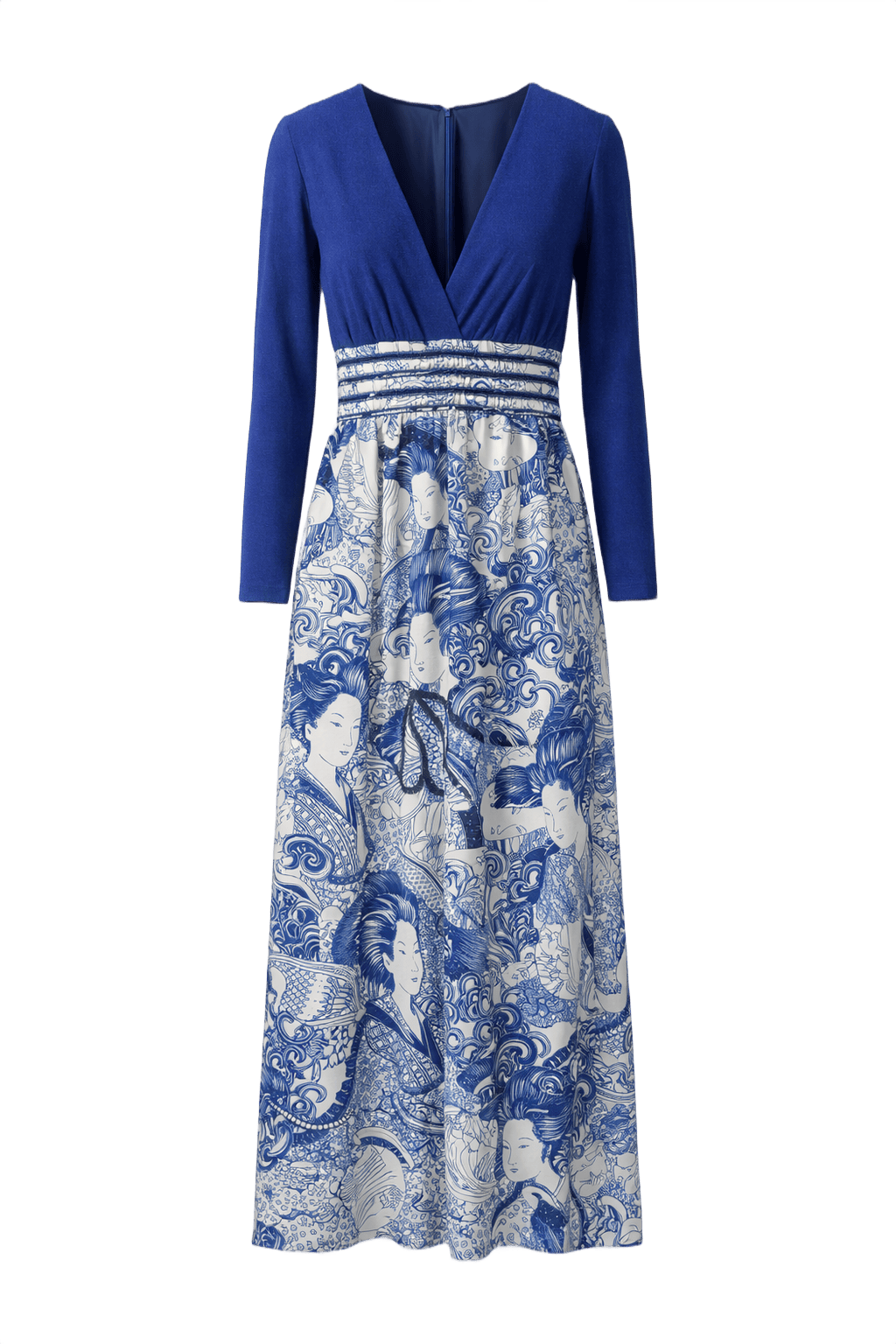 1970s Cobalt Blue Cotton Blend Maxi Dress - Front View