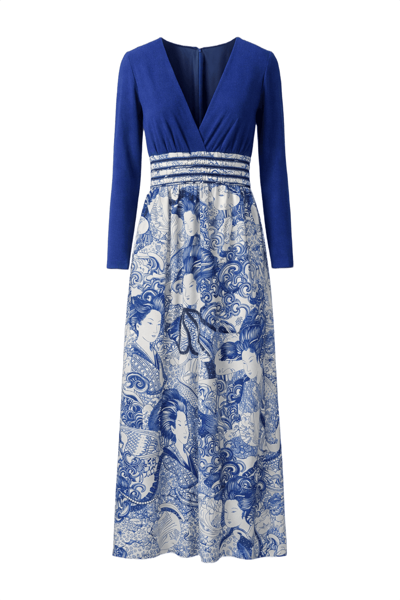 1970s Cobalt Blue Cotton Blend Maxi Dress - Front View