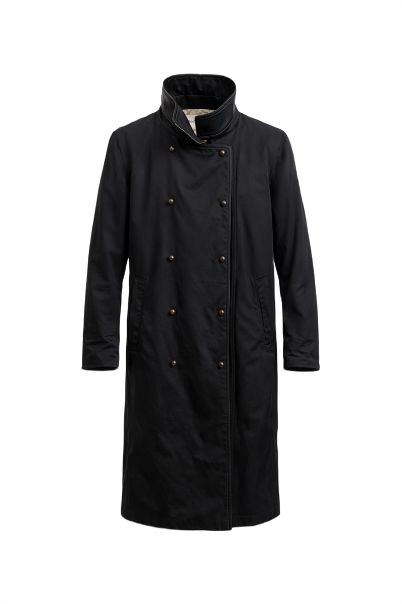 1990s Black Cotton Blend Coat - Front View